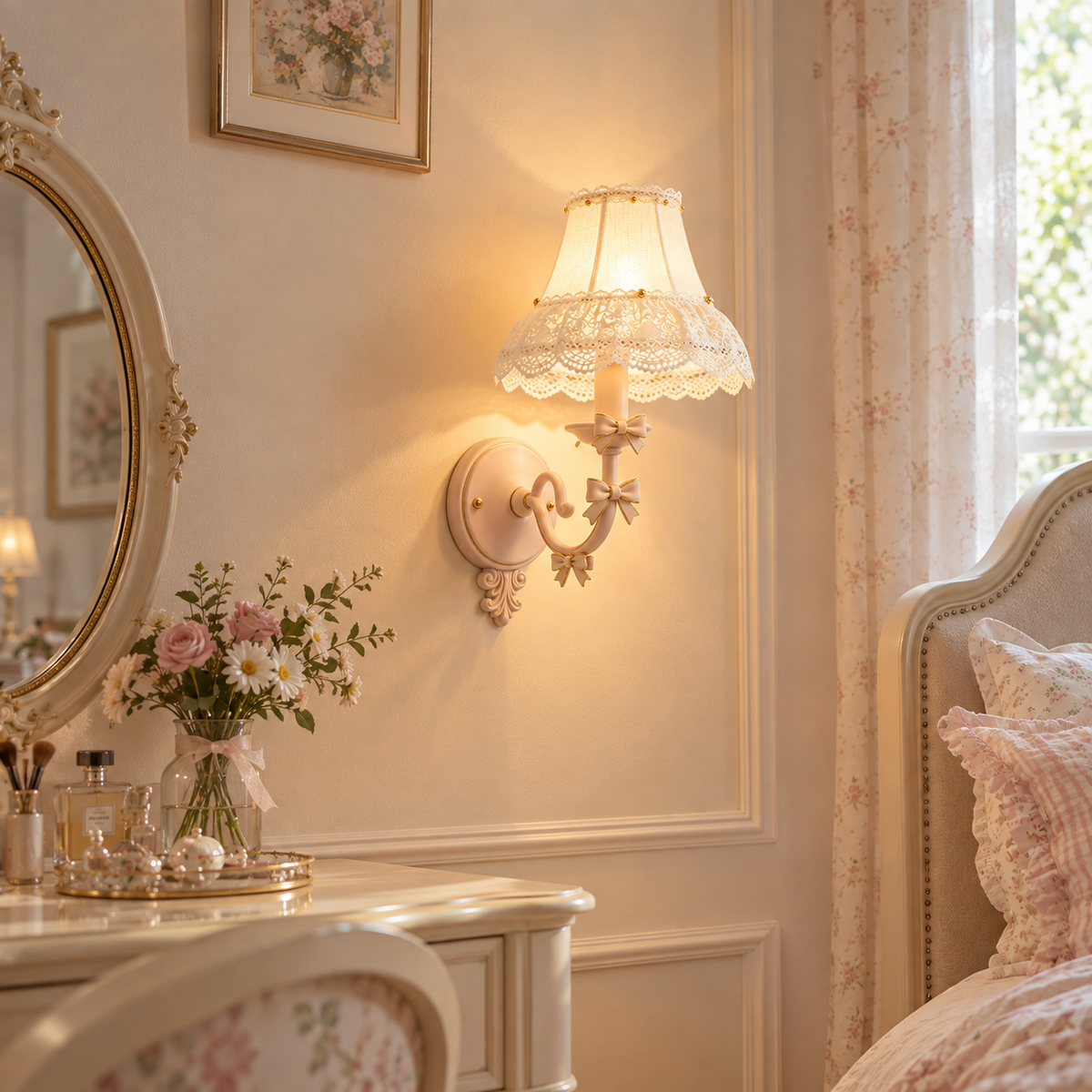 Pink Lace Bow Wall Sconce