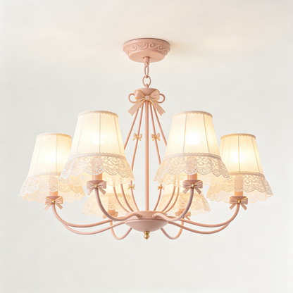 Pink French Bow Lace 6-Arm Chandelier