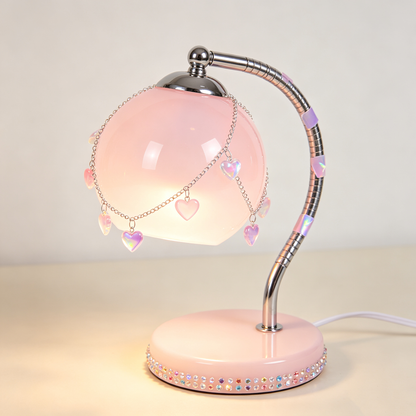 Pink Heart Crystal Charm Table Lamp